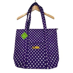 Vera Bradley LSU Tigers Collegiate Quilted Cotton Tote Bag Large Purple Gold New
